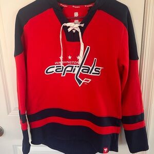 Capitals Red & Navy Fanatics Hockey Sweater w/ Lace Up Front. Size S EUC